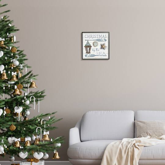 Stupell Industries Christmas By The Sea Phrase Framed Giclee Art